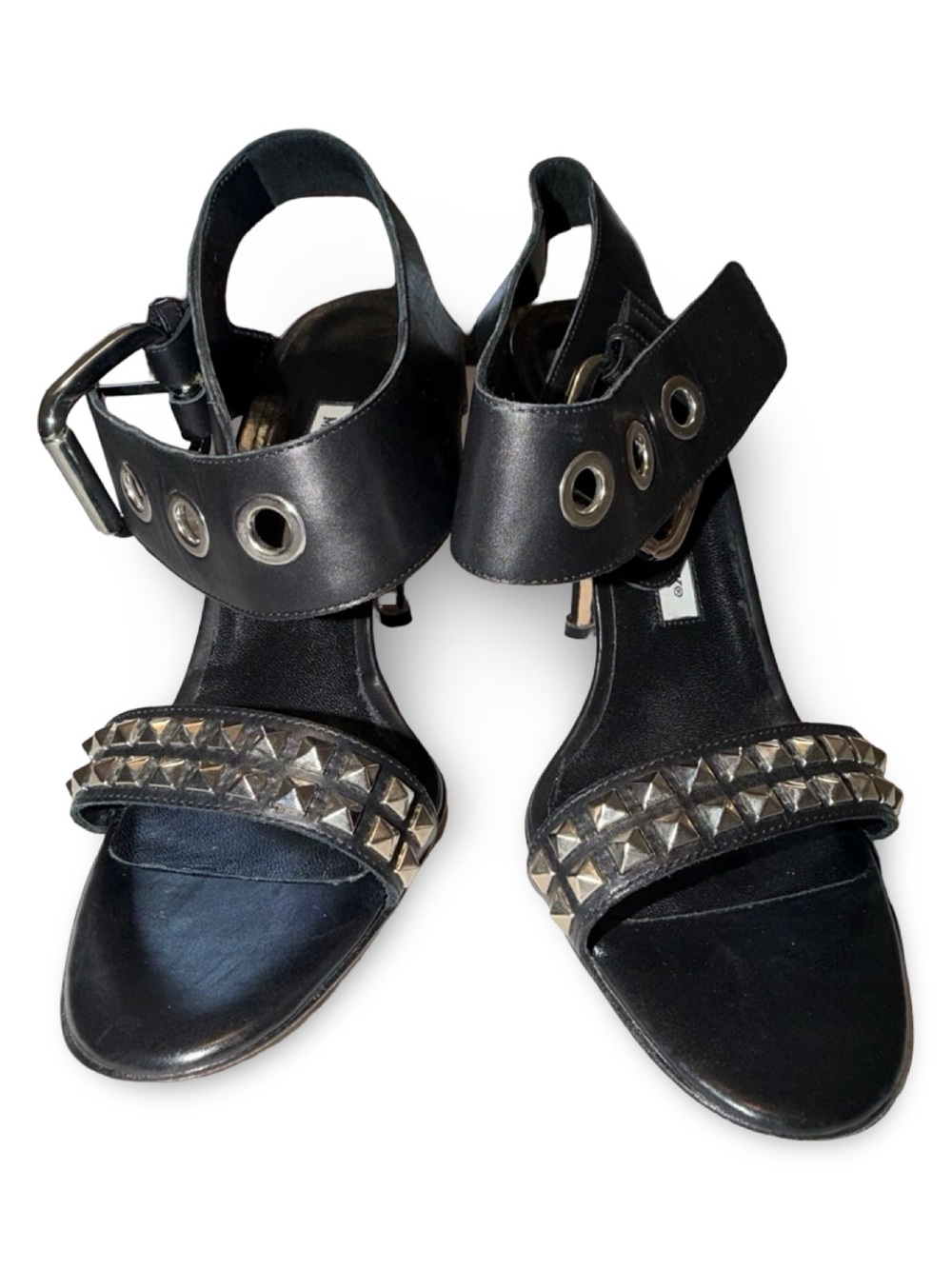 Manolo Blahnik Black Studded Leather Buckle Ankle Strap Sandals, 38 - Picture 7 of 16